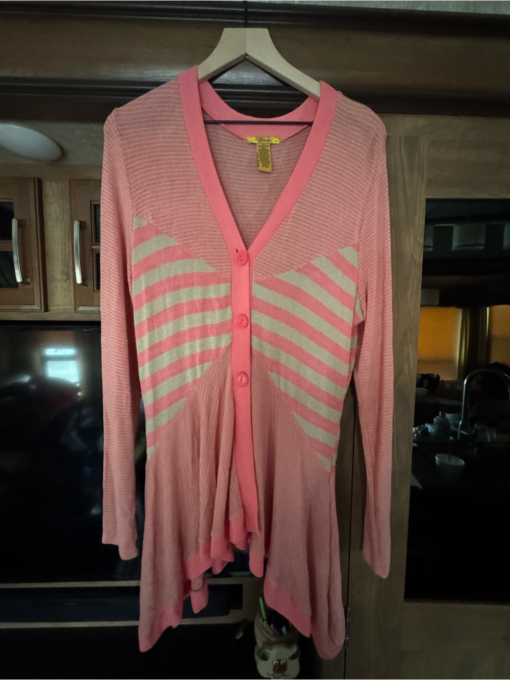 Women's Pink Striped Lightweight Cardigan Sweater
